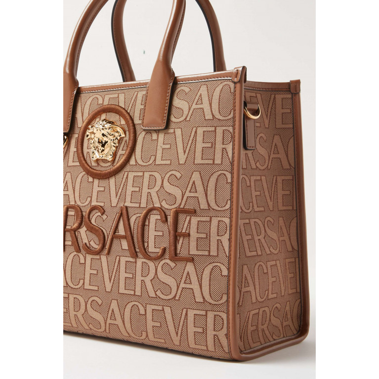 Versace - Small Allover Logo Tote Bag in Jacquard