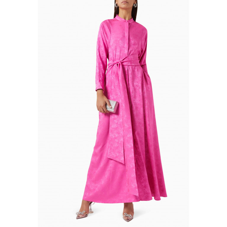 Latifa - Palm Belted Maxi Dress in Jacquard