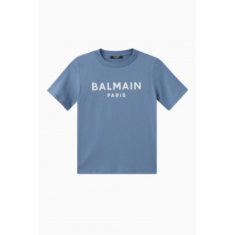 Balmain - Logo Print T-shirt in Cotton Blue