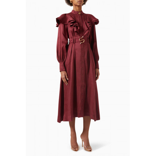 Aje - Isabella Belted Midi Dress in Linen