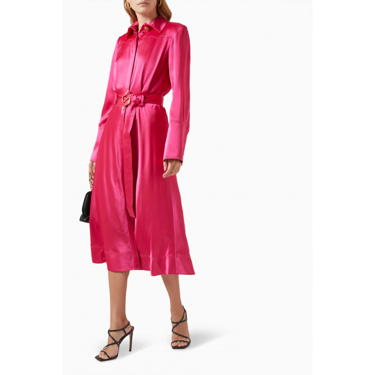 Aje - Echo Belted Midi Shirt Dress in Satin