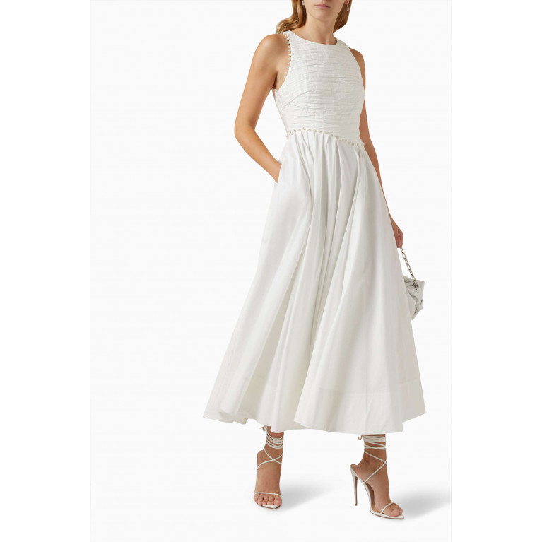 Aje - Florence Pearl Trim Midi Dress in Cotton Neutral