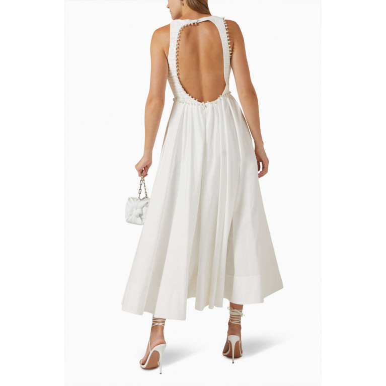 Aje - Florence Pearl Trim Midi Dress in Cotton Neutral