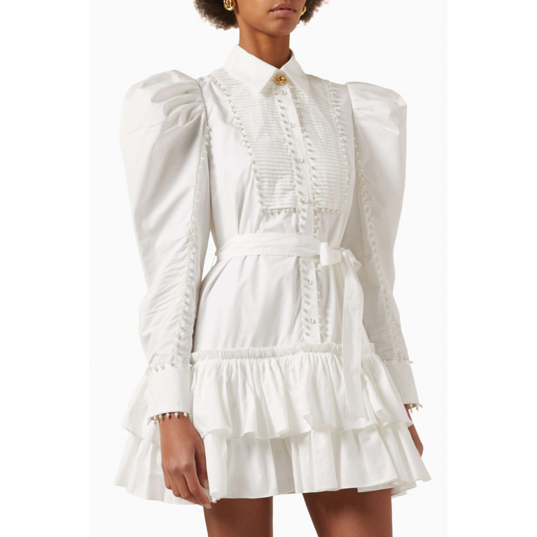 Aje - Florence Pearl Trim Mini Dress in Cotton