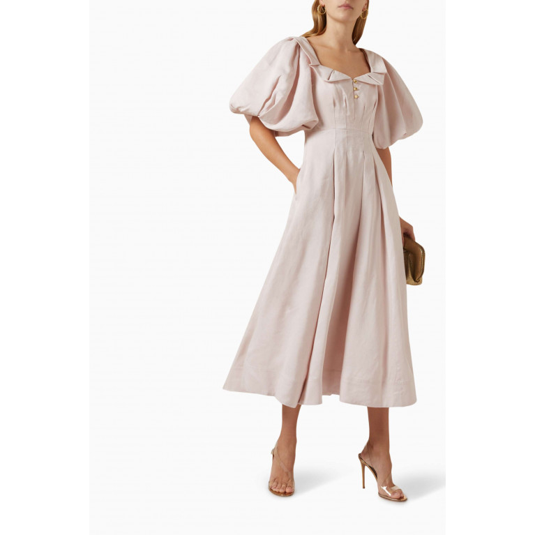 Aje - Jessica Frill Midi Dress in Linen-blend