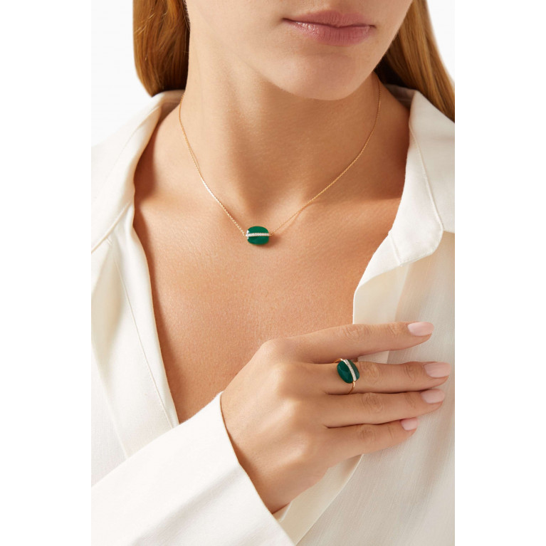Morganne Bello - Aurore Cushion Green Agate & Diamond Ring in 18kt Gold