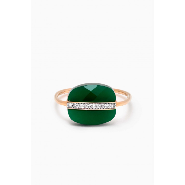 Morganne Bello - Aurore Cushion Green Agate & Diamond Ring in 18kt Gold