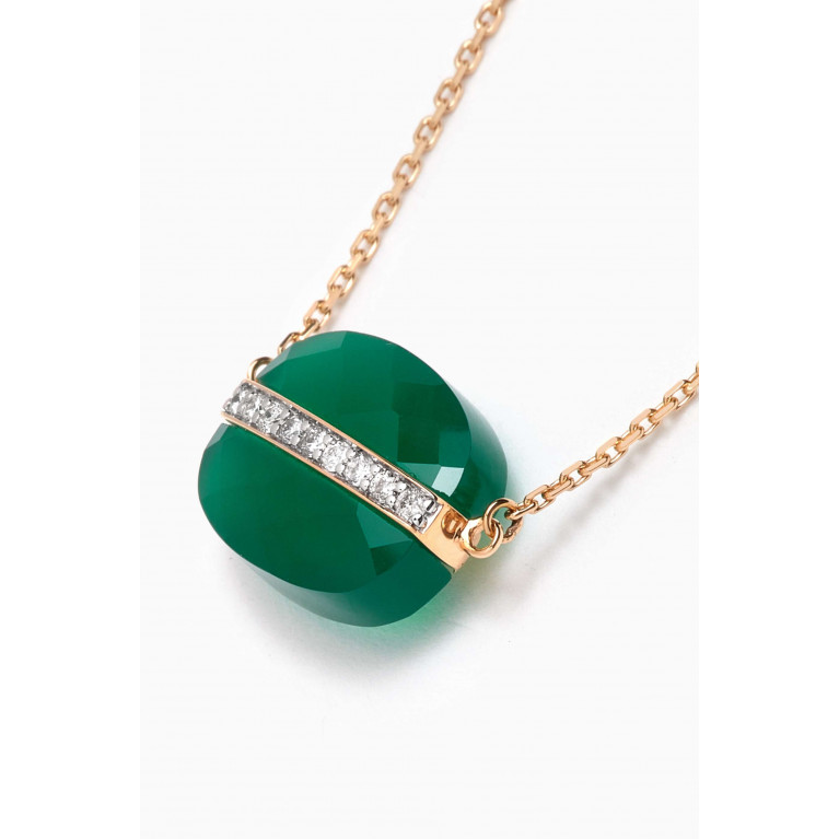 Morganne Bello - Aurore Cushion Green Agate & Diamond Necklace in 18kt Gold