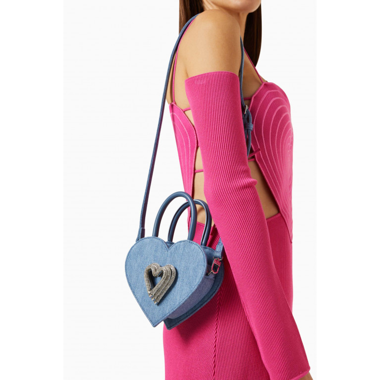 Mach&Mach - Mini Heart Top Handle Bag in Denim