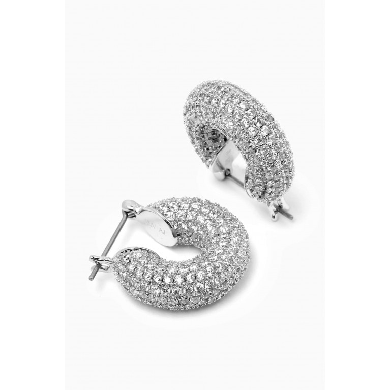 Luv Aj - Pave Mini Donut Hoop Earrings in Silver-plated Brass