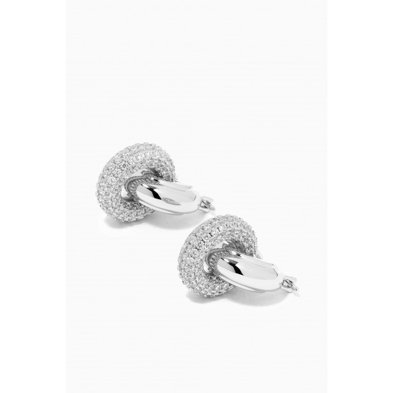 Luv Aj - Pave Interlock Hoop Earrings in Silver-plated Brass