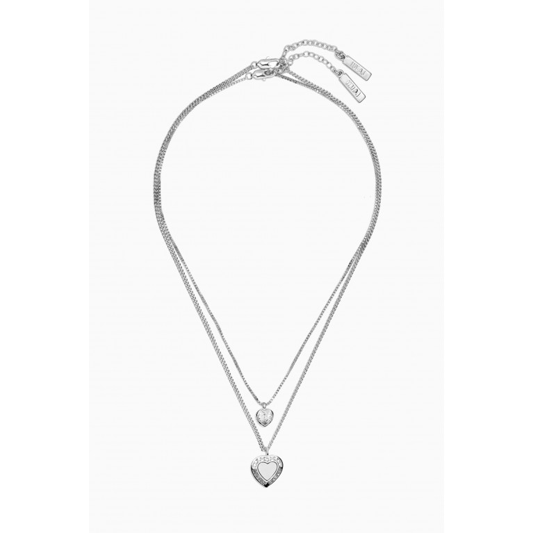 Luv Aj - Double Heart Charm Necklace in Silver-plated Brass