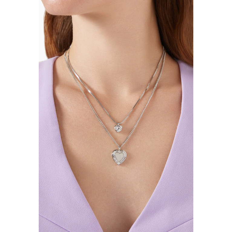 Luv Aj - Double Heart Charm Necklace in Silver-plated Brass