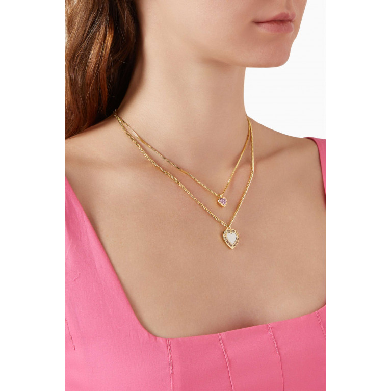 Luv Aj - Double Heart Charm Necklace in Gold-plated Brass