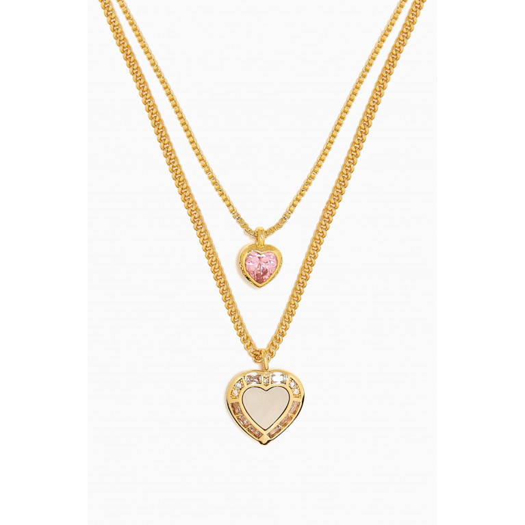 Luv Aj - Double Heart Charm Necklace in Gold-plated Brass