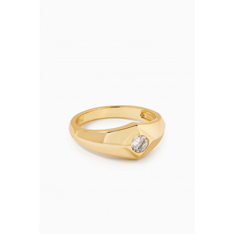 Luv Aj - Pyramid Stud Signet Ring in Gold-plated Brass