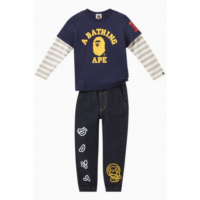 A Bathing Ape - College Logo Layered T-shirt in Cotton-jersey Blue