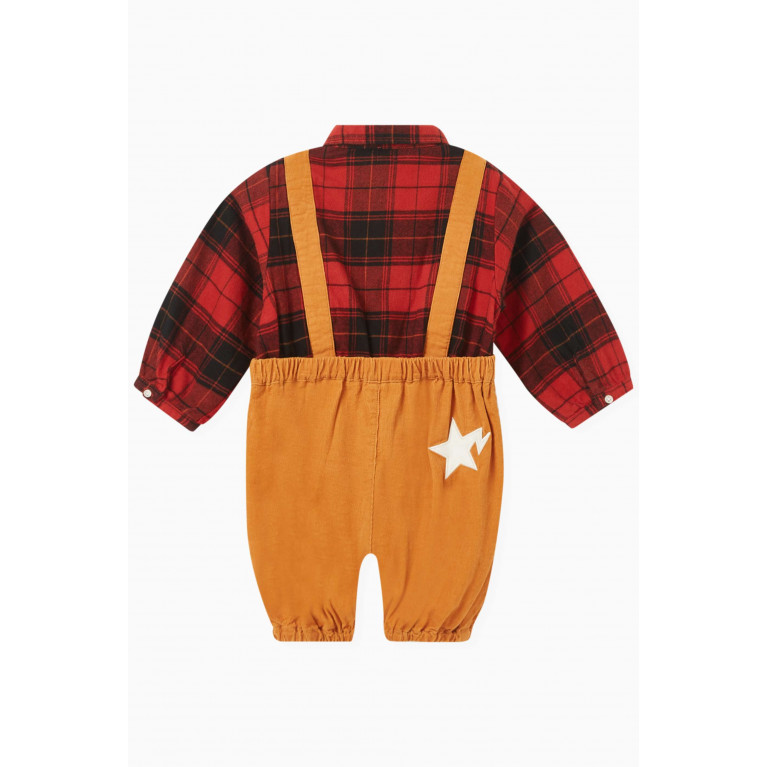 A Bathing Ape - Layered Checked Shirt Romper in Corduroy