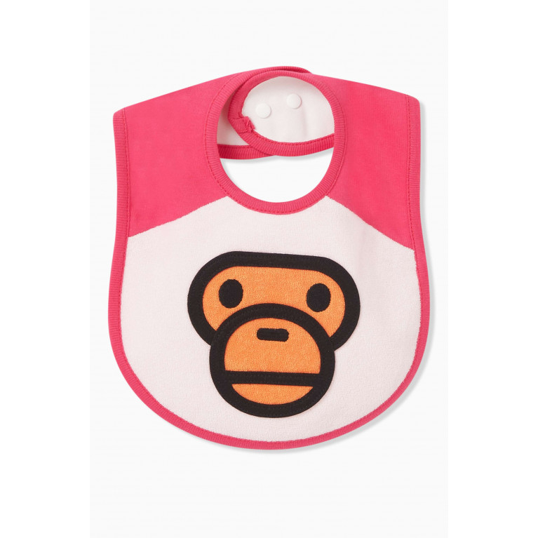 A Bathing Ape - Baby Milo Pile Monkey Bib in Cotton Pink