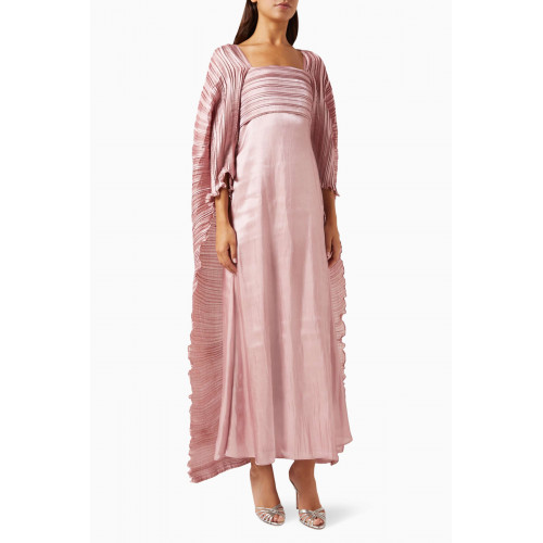 Alize - Pleated Cape Midi Dress in Organza Pink
