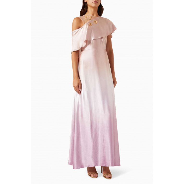 Alize - Ruffled Ombré Maxi Dress in Satin Pink