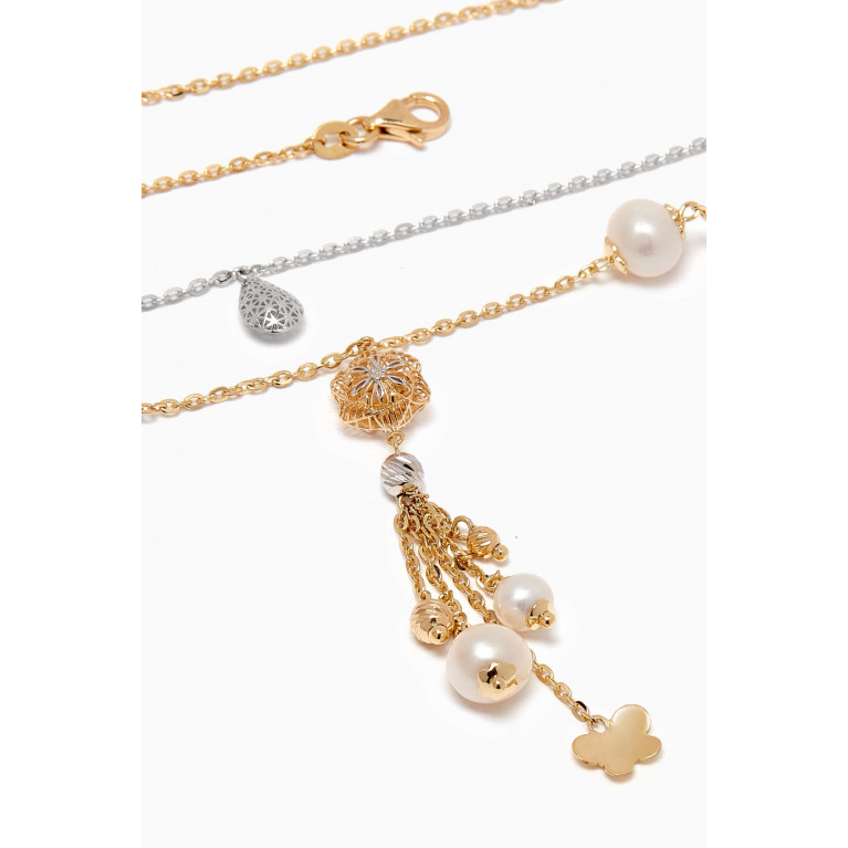 Damas - Kiku Freshwater Pearl Layered Charm Necklace in 18kt Gold