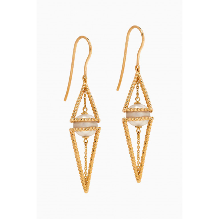 Damas - Kiku Freshwater Pearl Geometric Drop Earrings in 18kt Gold