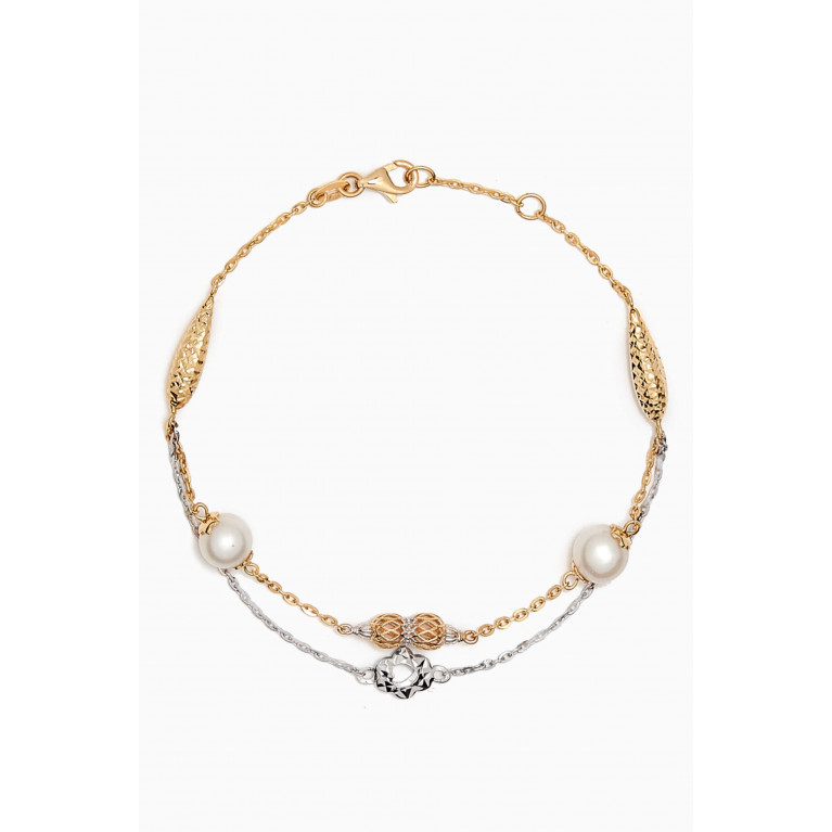 Damas - Kiku Freshwater Pearl Charm Double-chain Bracelet in 18kt Gold