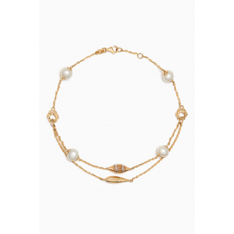 Damas - Kiku Freshwater Pearl Charm Double-chain Anklet in 18kt Gold