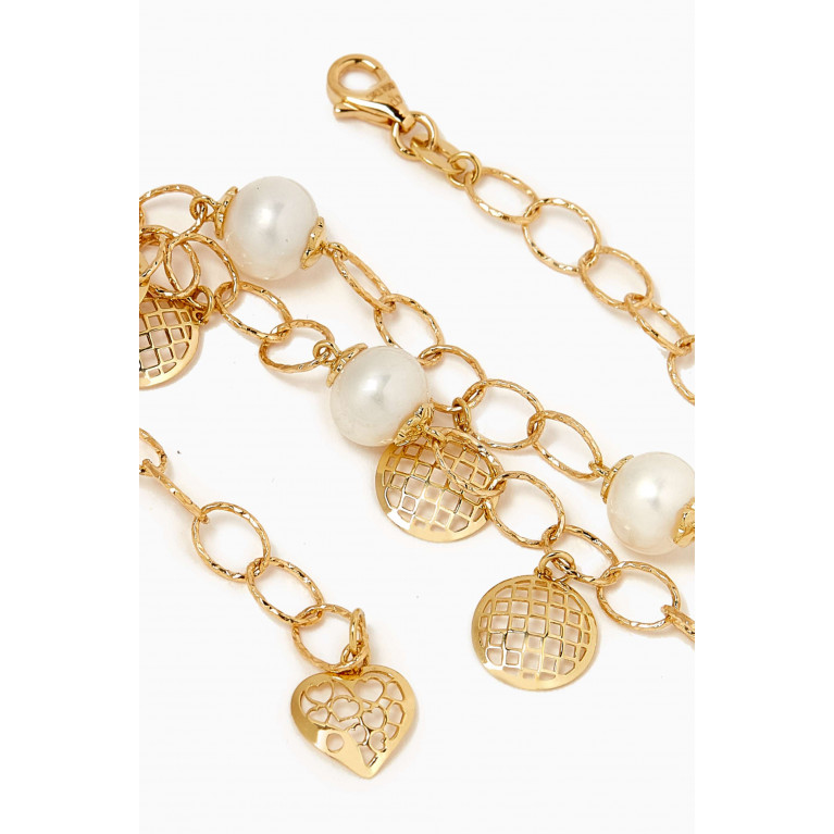 Damas - Kiku Freshwater Pearl Dangle Charm Bracelet in 18kt Gold