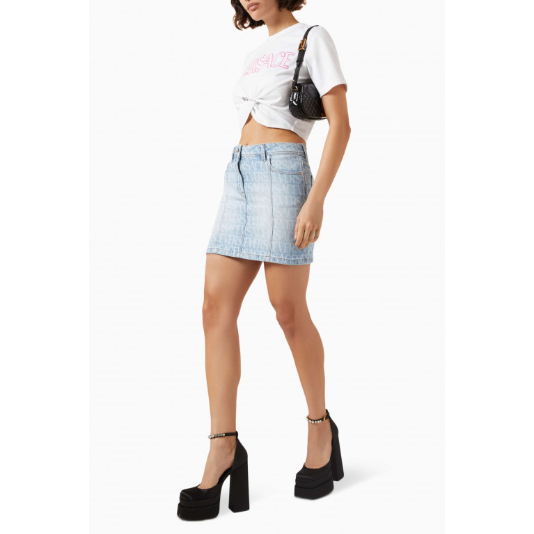 Versace - All-over Logo Mini Skirt in Denim