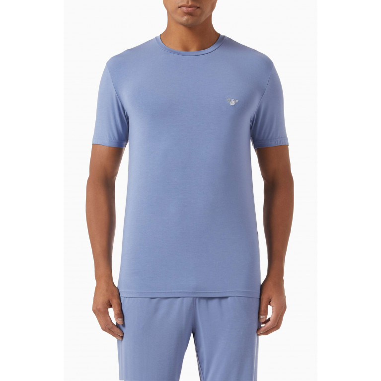 Emporio Armani - Logo-embroidered Lounge T-shirt in Stretch-modal Blue