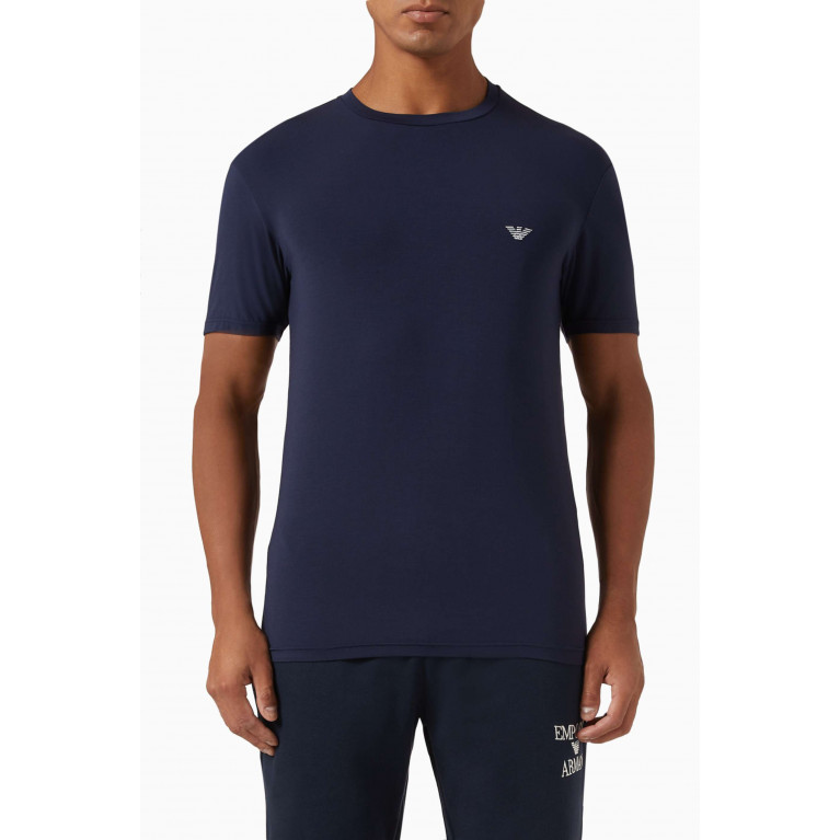 Emporio Armani - Logo-embroidered Lounge T-shirt in Stretch-modal Blue