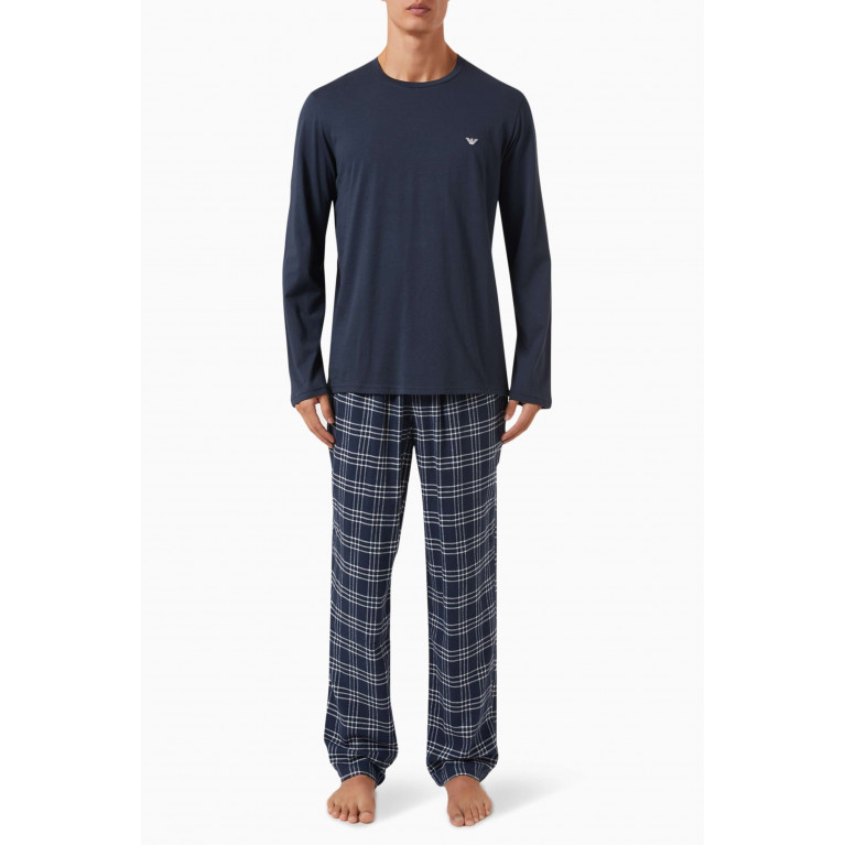 Emporio Armani - Embroidered-logo Pyjama Set in Cotton Blue