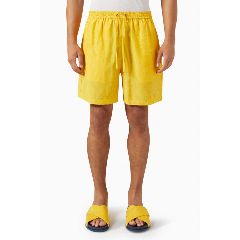 Kith - Paisley Print Cedar Shorts in Cupro Blend Yellow