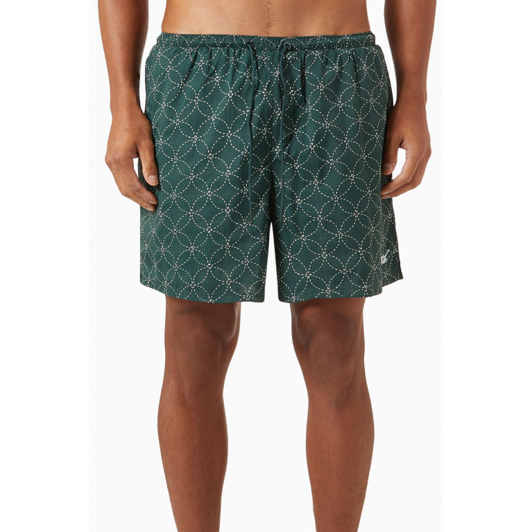 Kith - Geometric Stitch Print Active Swim Shorts in Nylon Green