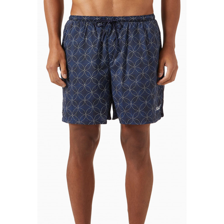 Kith - Geometric Stitch Print Active Swim Shorts in Nylon Blue