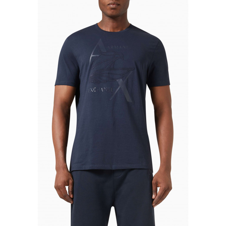 Armani Exchange - Graphic Logo T-shirt in Cotton Jersey Blue