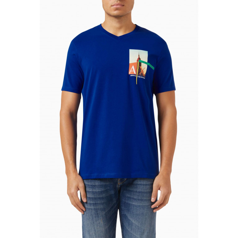 Armani Exchange - Graphic Logo-print T-shirt in Cotton-jersey Blue