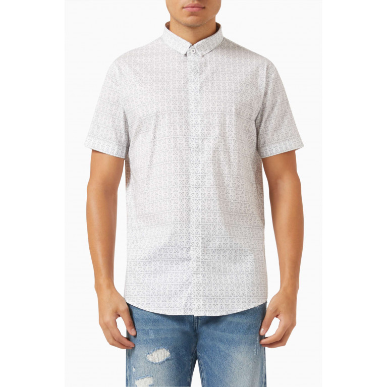 Armani Exchange - All-over Logo-print Shirt in Stretch Cotton-poplin White