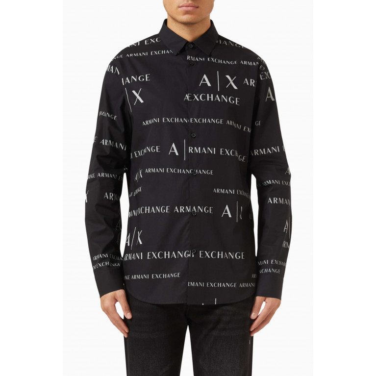 Armani Exchange - All-over Logo-print Shirt in Poplin Black