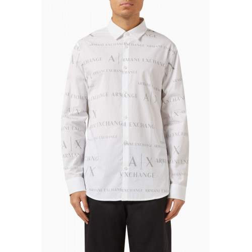 Armani Exchange - All-over Logo-print Shirt in Poplin White