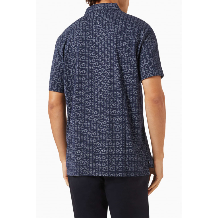 Armani Exchange - All-over Logo-print Polo Shirt in Cotton Blue