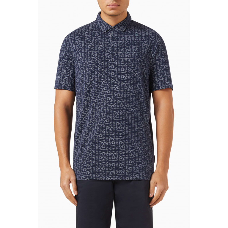 Armani Exchange - All-over Logo-print Polo Shirt in Cotton Blue