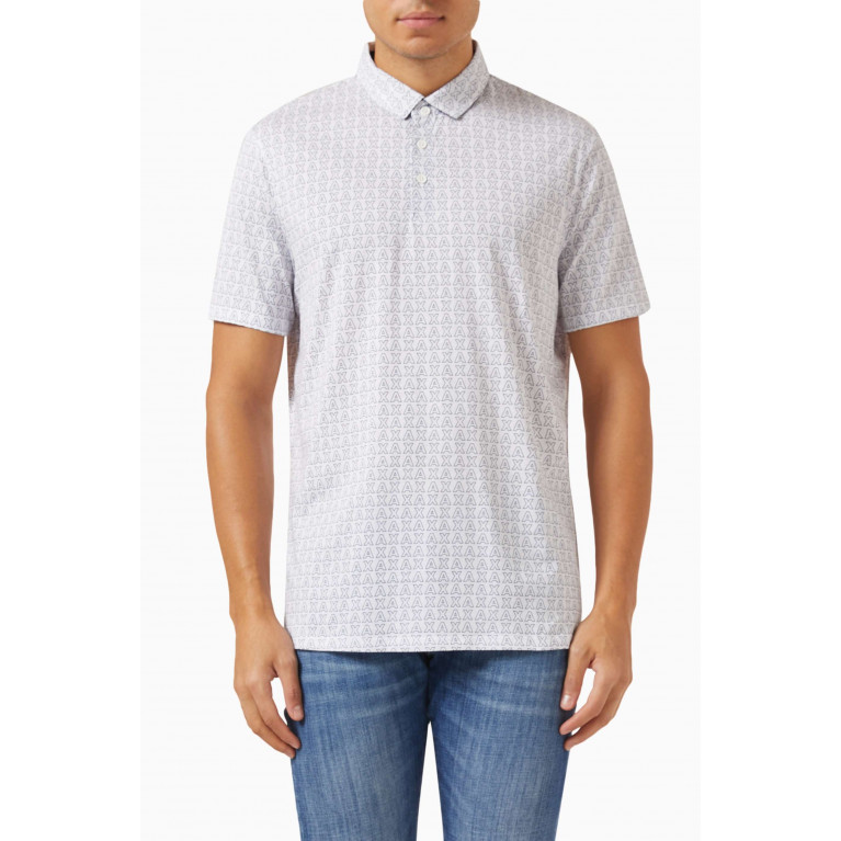Armani Exchange - All-over Logo-print Polo Shirt in Cotton White