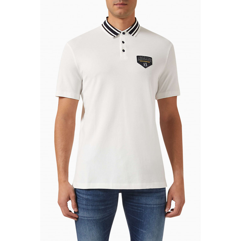 Armani Exchange - AX Campus Logo Polo Shirt in Stretch-cotton White