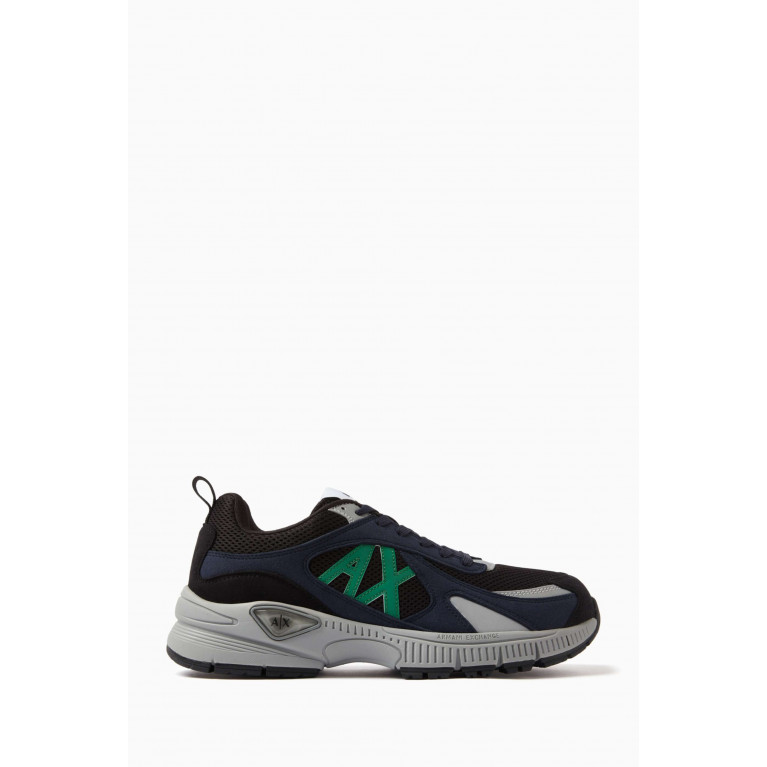 Armani Exchange - Speed AX Logo Low-top Sneakers in Mesh & Faux-suede