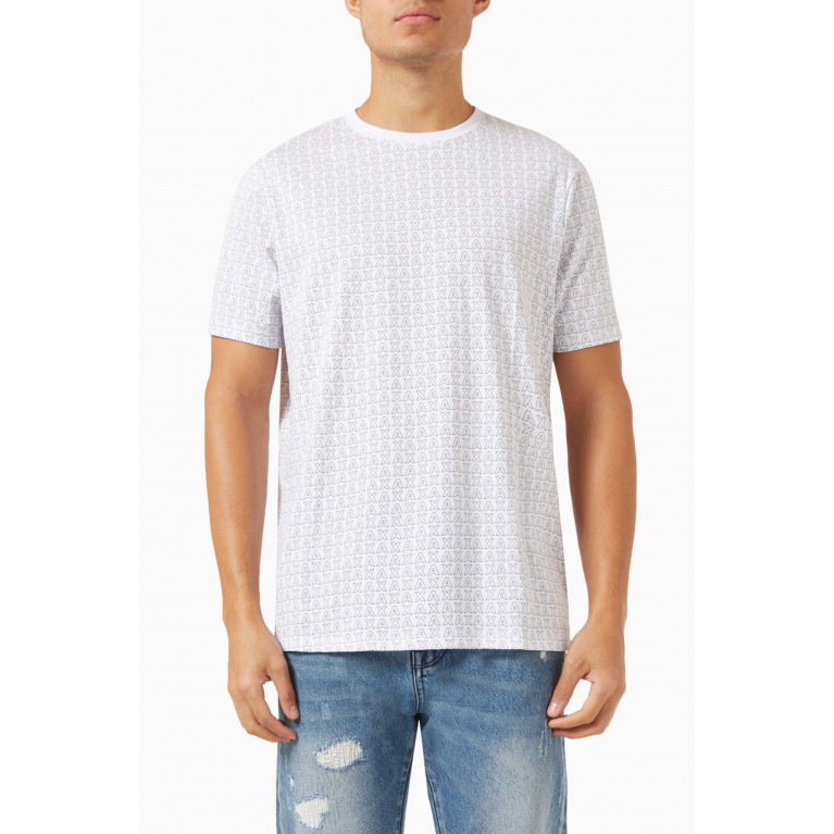 Armani Exchange - All-over Logo Print T-shirt in Cotton Jersey White