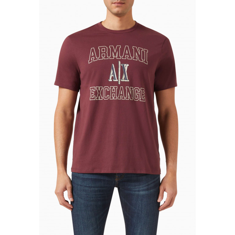 Armani Exchange - AX Campus Logo T-shirt in Cotton-jersey Burgundy