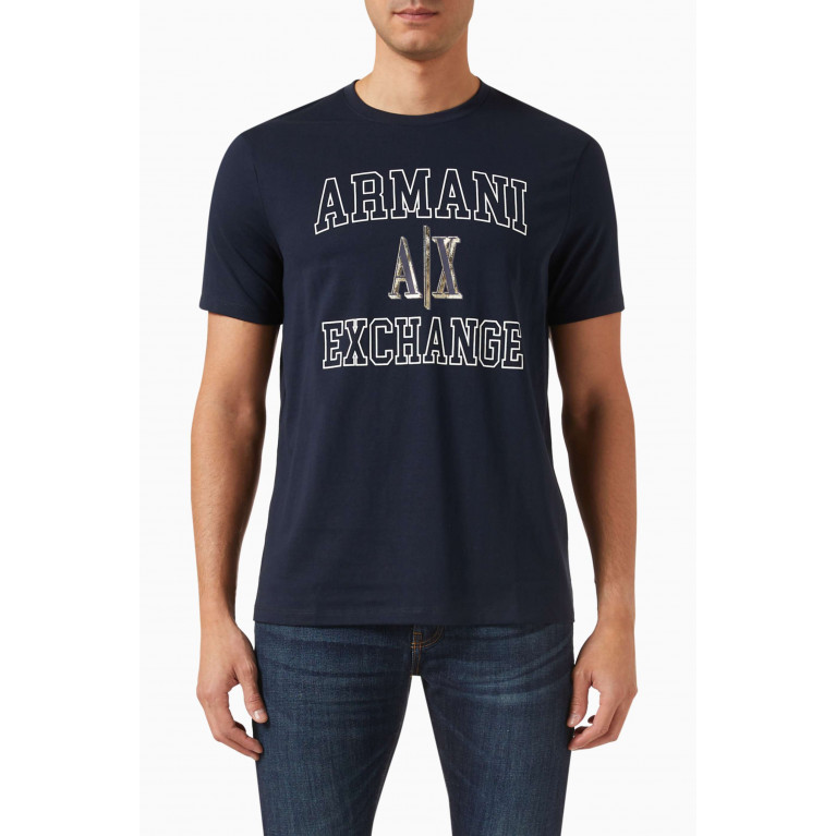 Armani Exchange - AX Campus Logo T-shirt in Cotton-jersey Blue